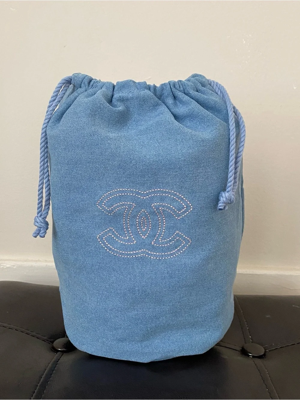 New Chanel Beauty GWP Light Blue Denim Drawstring Pouch Makeup Cosmetic Bag